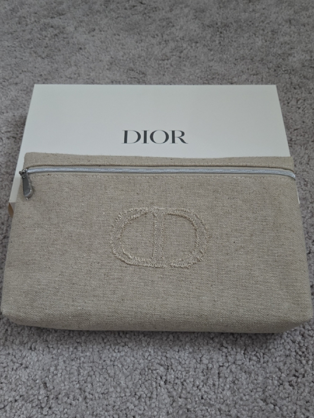 Brand New in Box DIOR clutch bag Raffia Linen canvas zipper pouch  XL DIOR pouch
